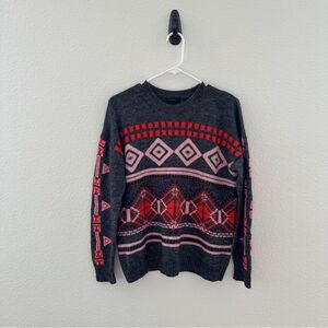 J. CREW Grey Fair Isle Print Wool blend Cabincore Cozy Grandpa Sweater Medium